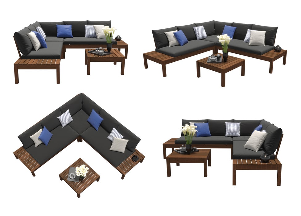 Модульный комплект уличной мебели из дерева тик МУССОН (4 мест) для лаунж зоны в садах и ресторанах