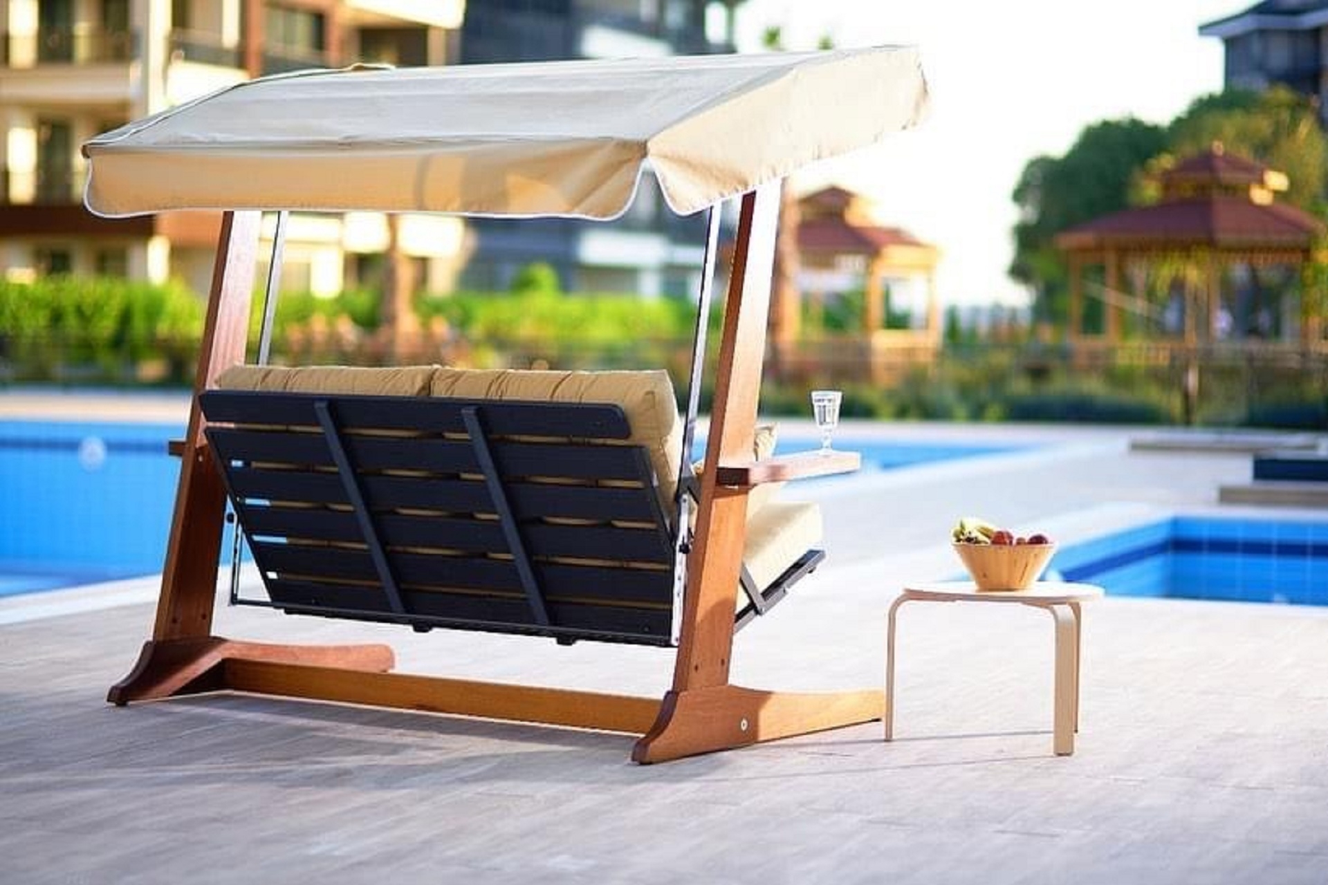 Деревянные садовые качели Aida Swings SIA 2400 CUSHION & CANOPY