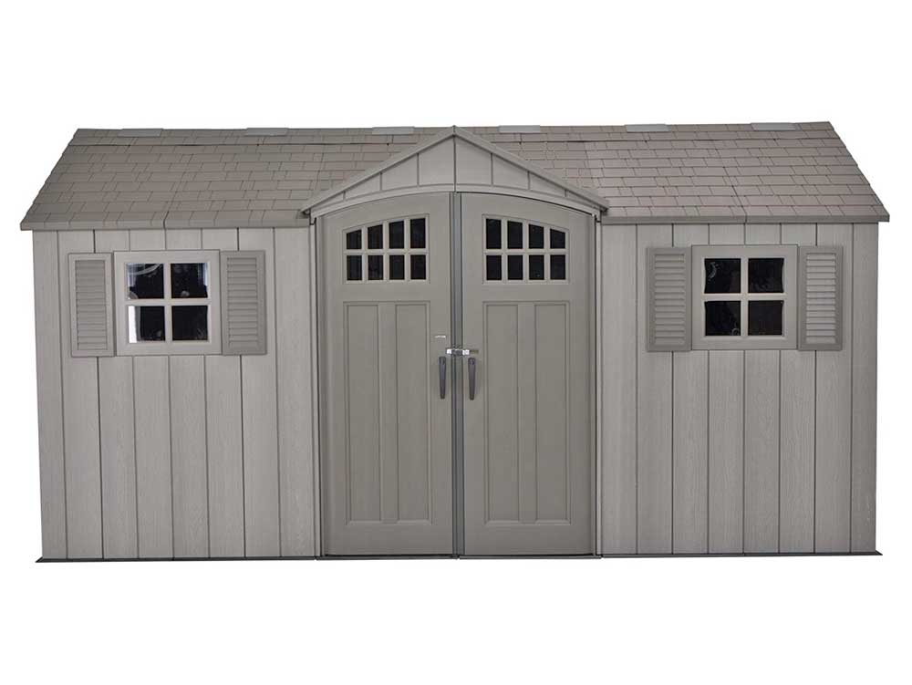 Сарай (хозблок) пластиковый WOODLOOK 15x8 60318 с двускатной крышей для дачи или загородного дома