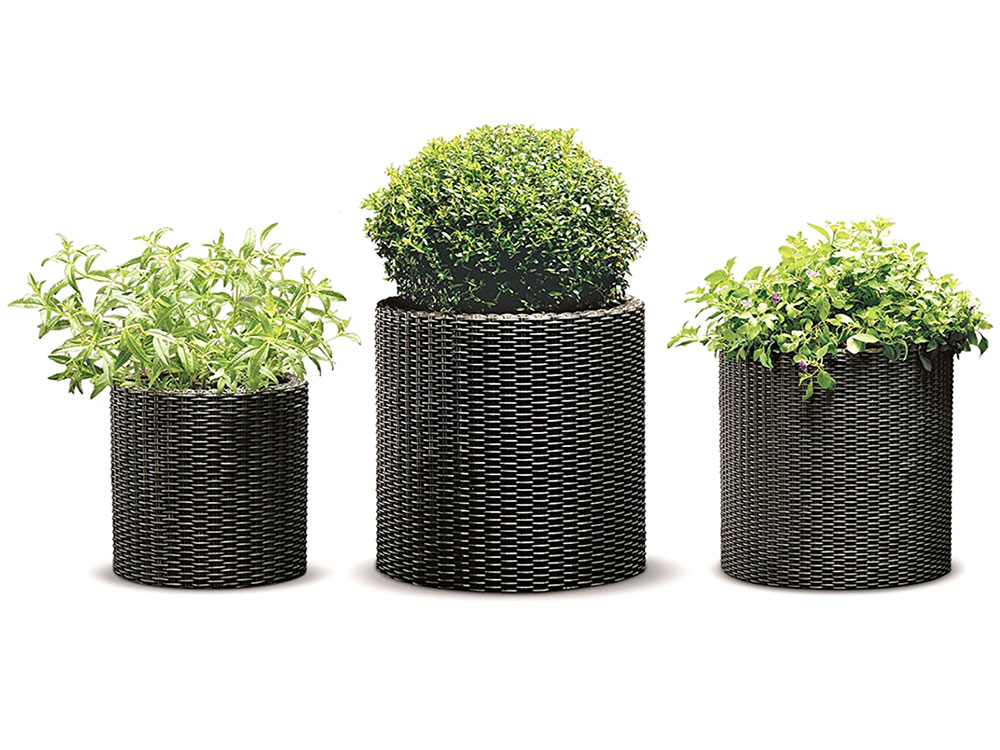 Набор кашпо Keter S+M+L CYLINDER PLANTERS 7/18/39л из пластика под плетеный ротанг